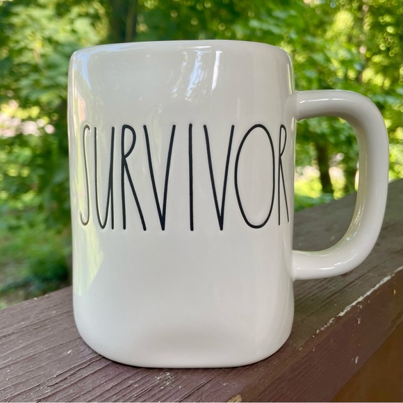 SURVIVOR Rae Dunn Large Heavy Coffee Tea Mug Xlent Con. Cancer Trauma Survivor - Picture 1 of 3